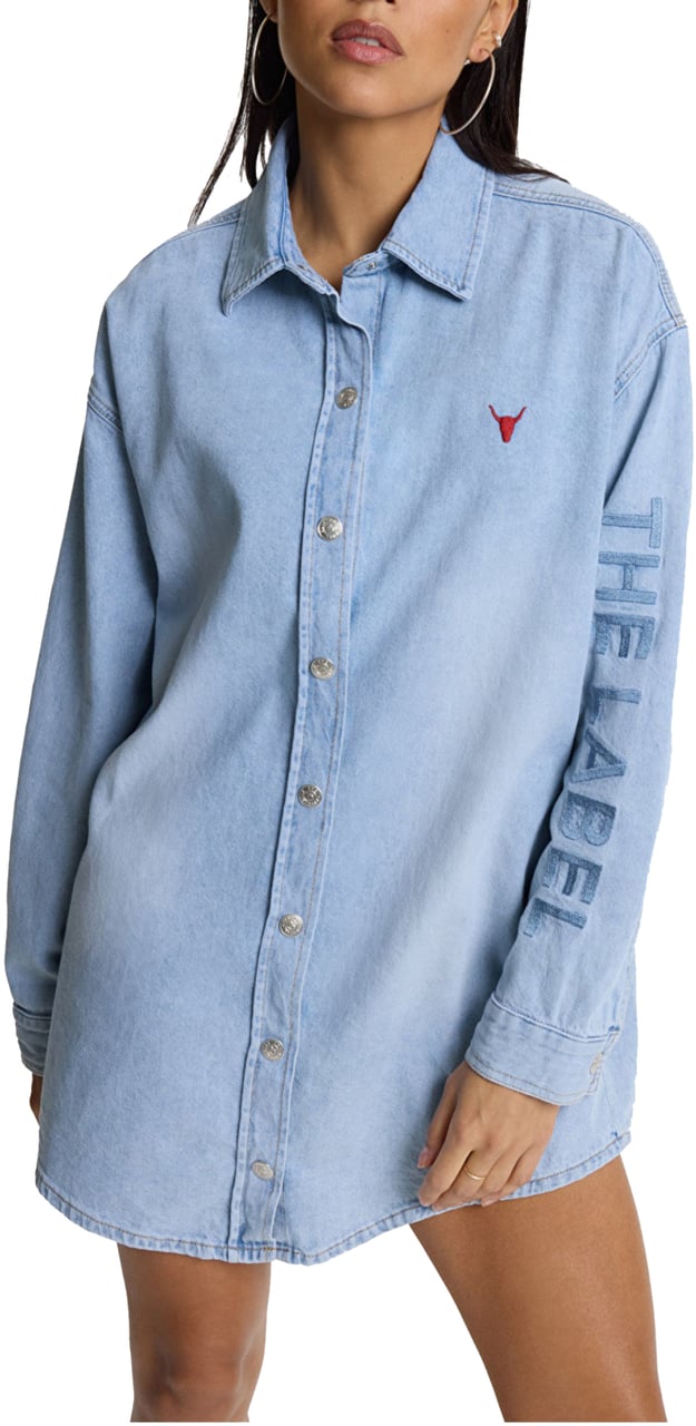 Alix The Label Ladies Woven Flowy Denim Oversized Blouse Blouses Lichtblauw 2603971627 Blauw