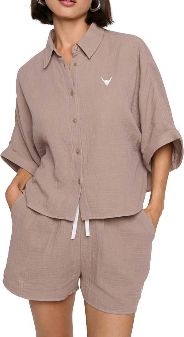 Alix The Label Oversized Crinkle Blouse Taupe