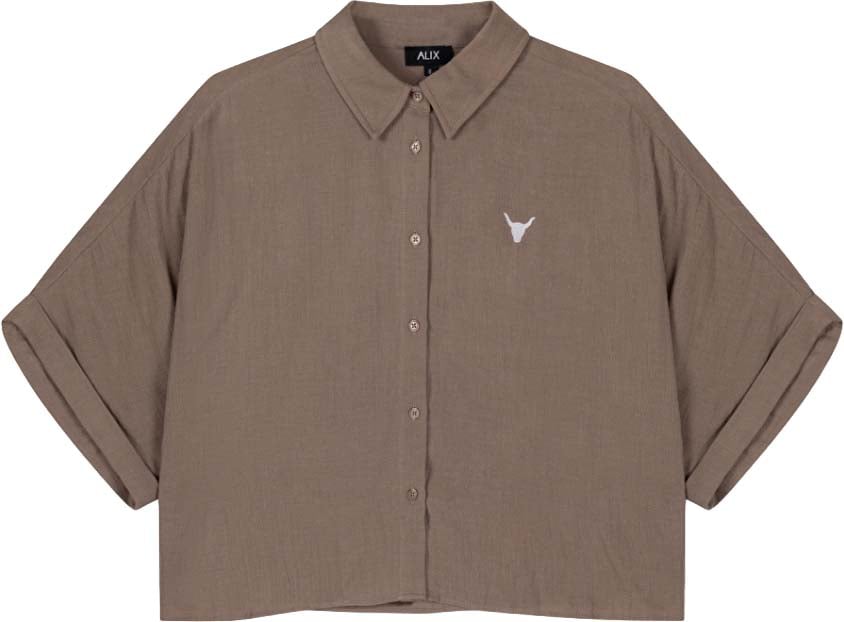 Alix The Label Oversized Crinkle Blouse Taupe