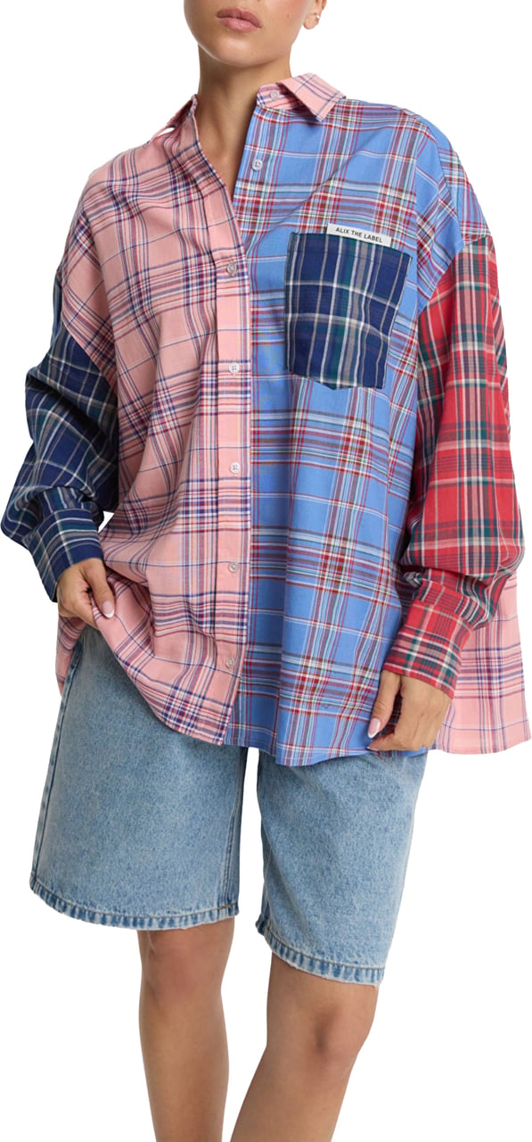 Alix The Label Ladies Woven Check Mix Blouse Blouses Lichtroze 2606939752 Roze