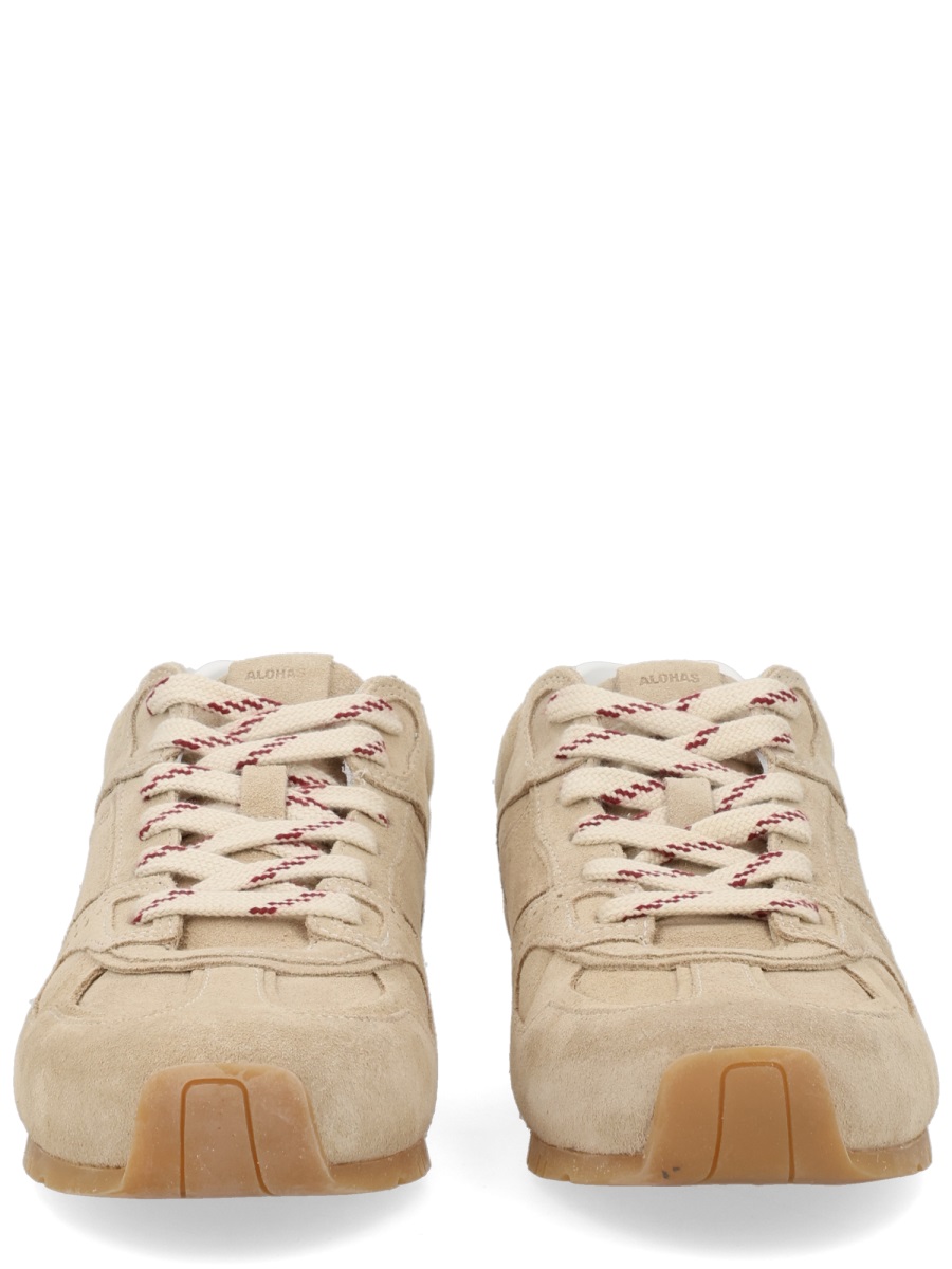 Alohas Beige Suede Perforated Panel Sneakers Neutraal