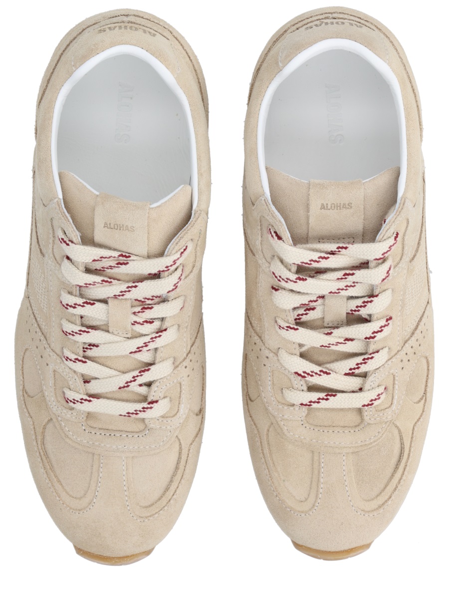 Alohas Beige Suede Perforated Panel Sneakers Neutraal