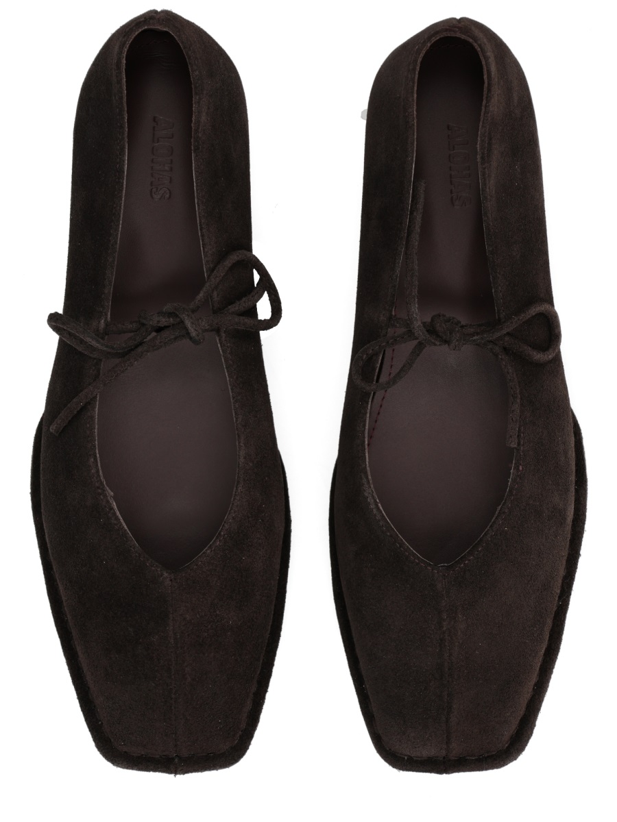 Alohas Sway Pointed Leather Bow Flats Zwart