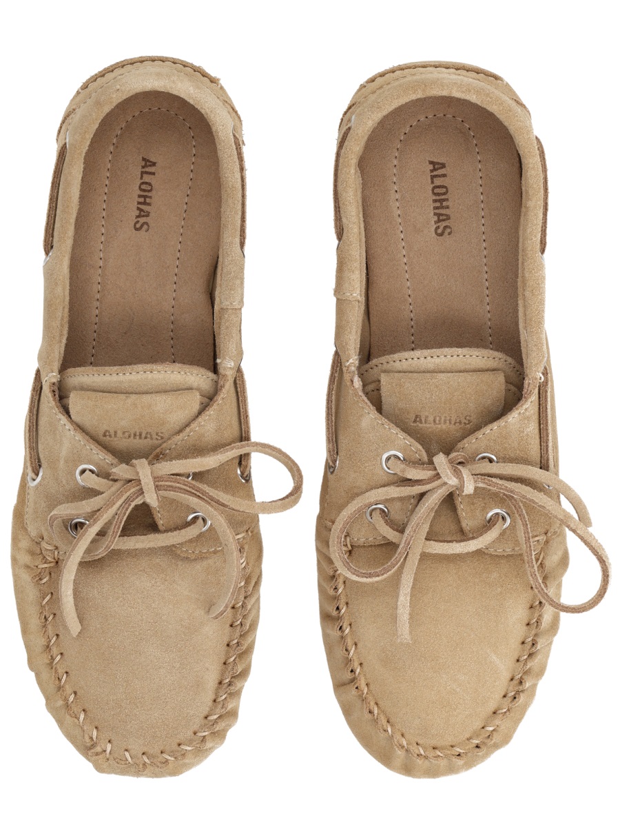 Alohas Tan Rowan Hand-Stitching Suede Loafers Neutraal