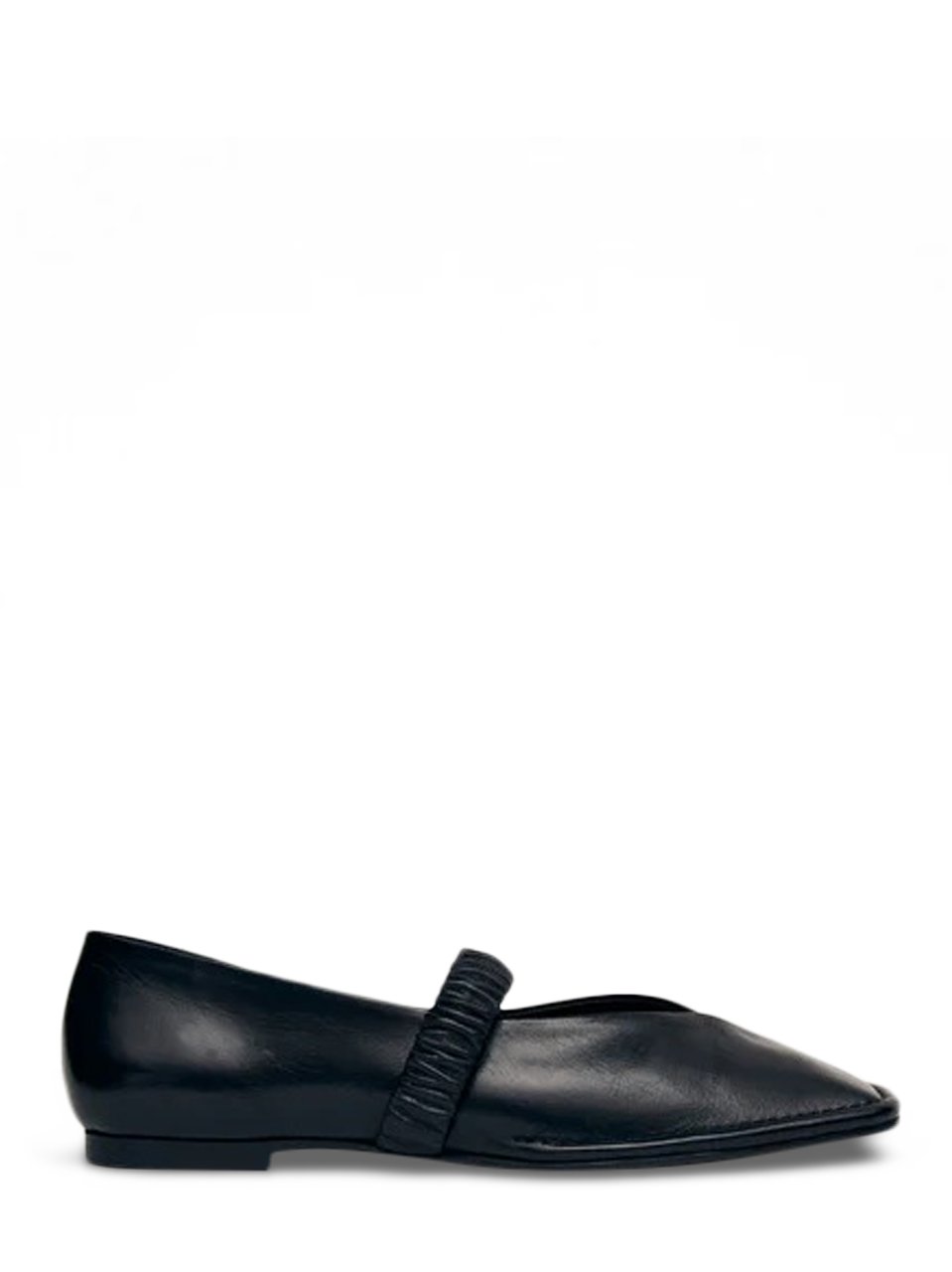 Alohas Sleek Leather Ballet Flats with Ruched Instep Strap Zwart