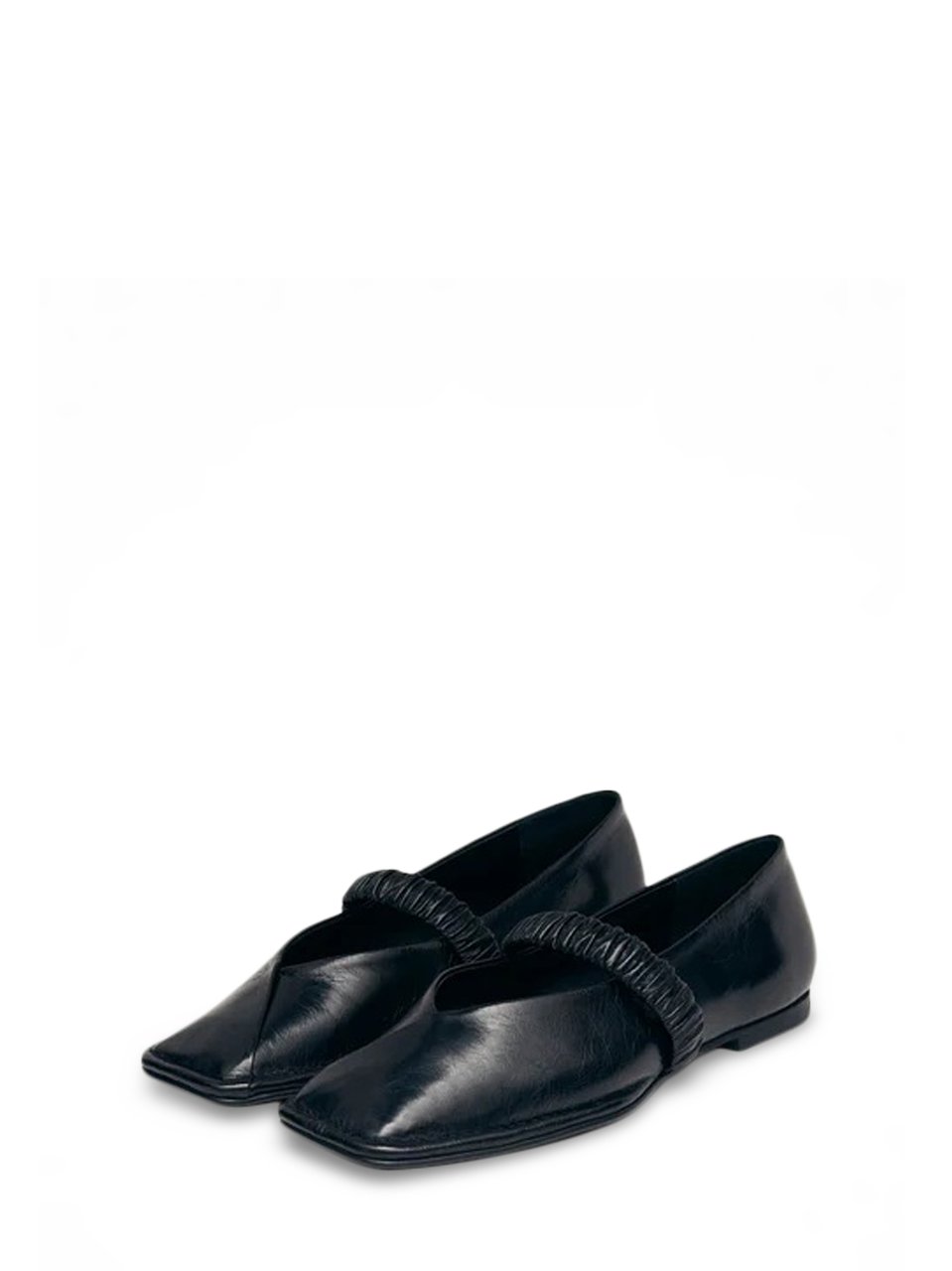 Alohas Sleek Leather Ballet Flats with Ruched Instep Strap Zwart