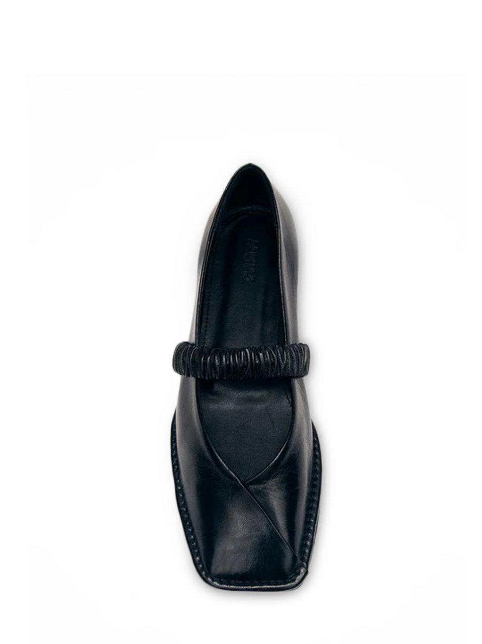 Alohas Sleek Leather Ballet Flats with Ruched Instep Strap Zwart