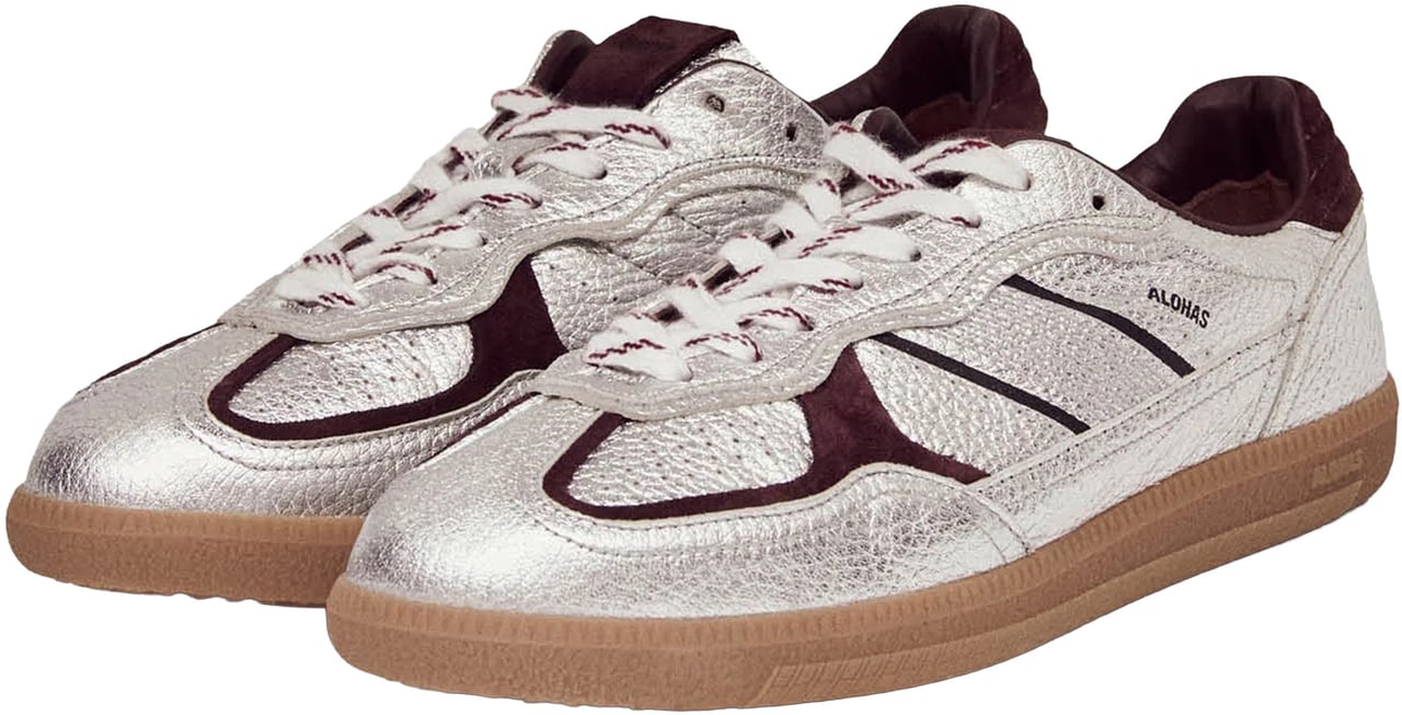 Alohas Flat Shoes Grain Shimmer Silver & Burgund Zilver