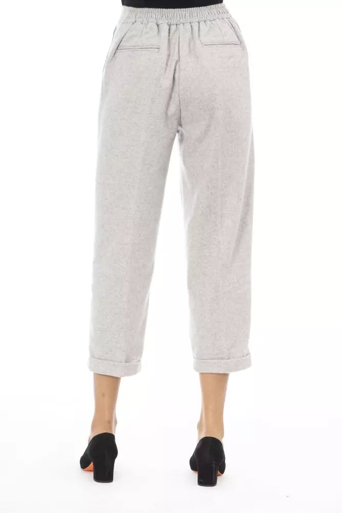 Alpha Studio Gray Wool Women Trouser Grijs
