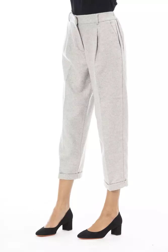 Alpha Studio Gray Wool Women Trouser Grijs