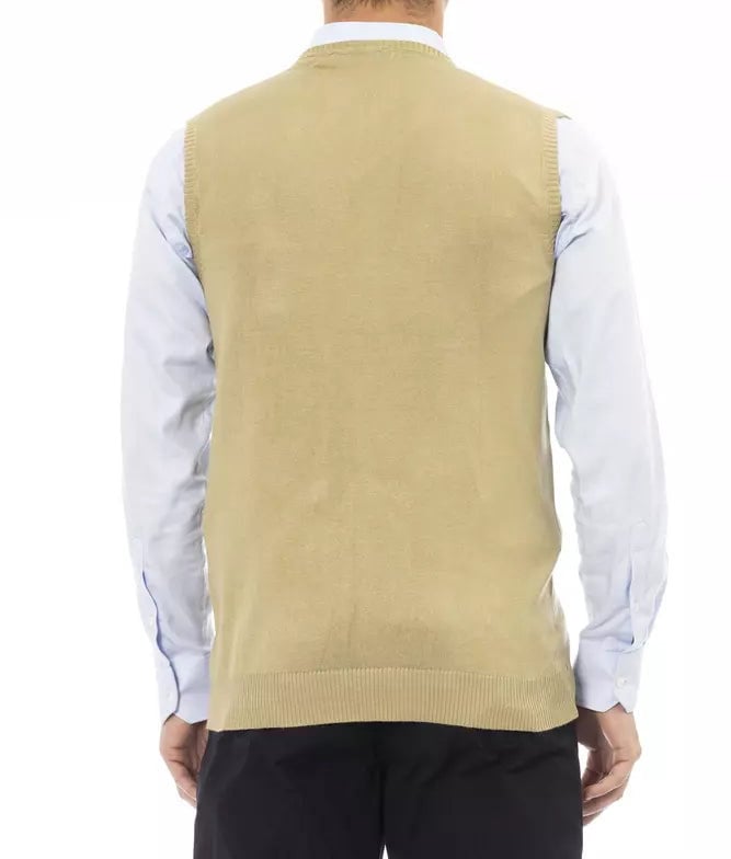 Alpha Studio Beige Viscose Men Jacket Donkergroen