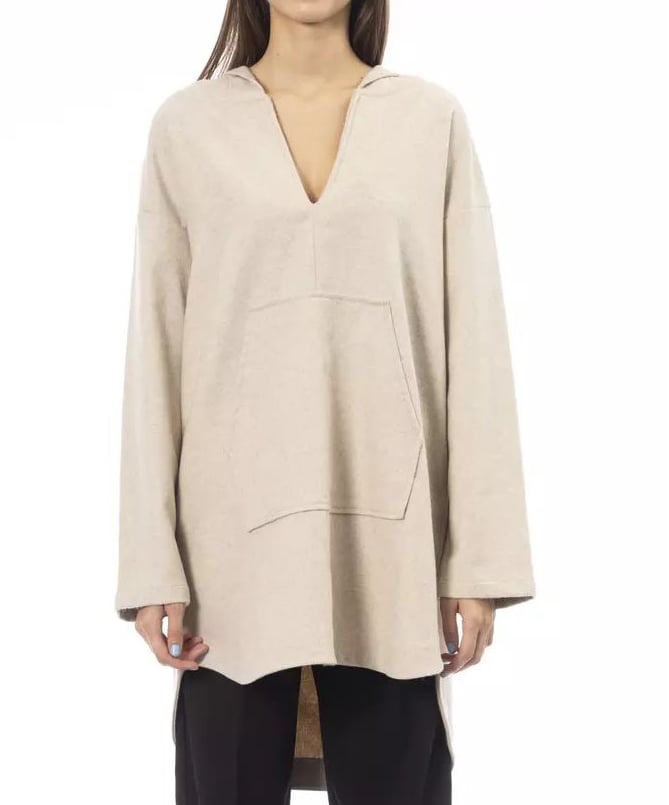 Alpha Studio Beige Wool Hoodie Beige