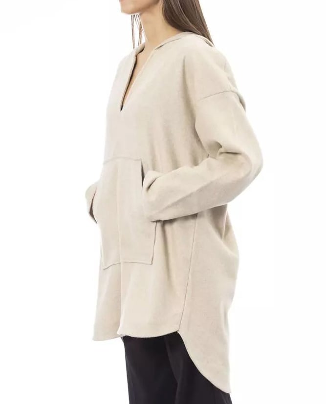 Alpha Studio Beige Wool Hoodie Beige