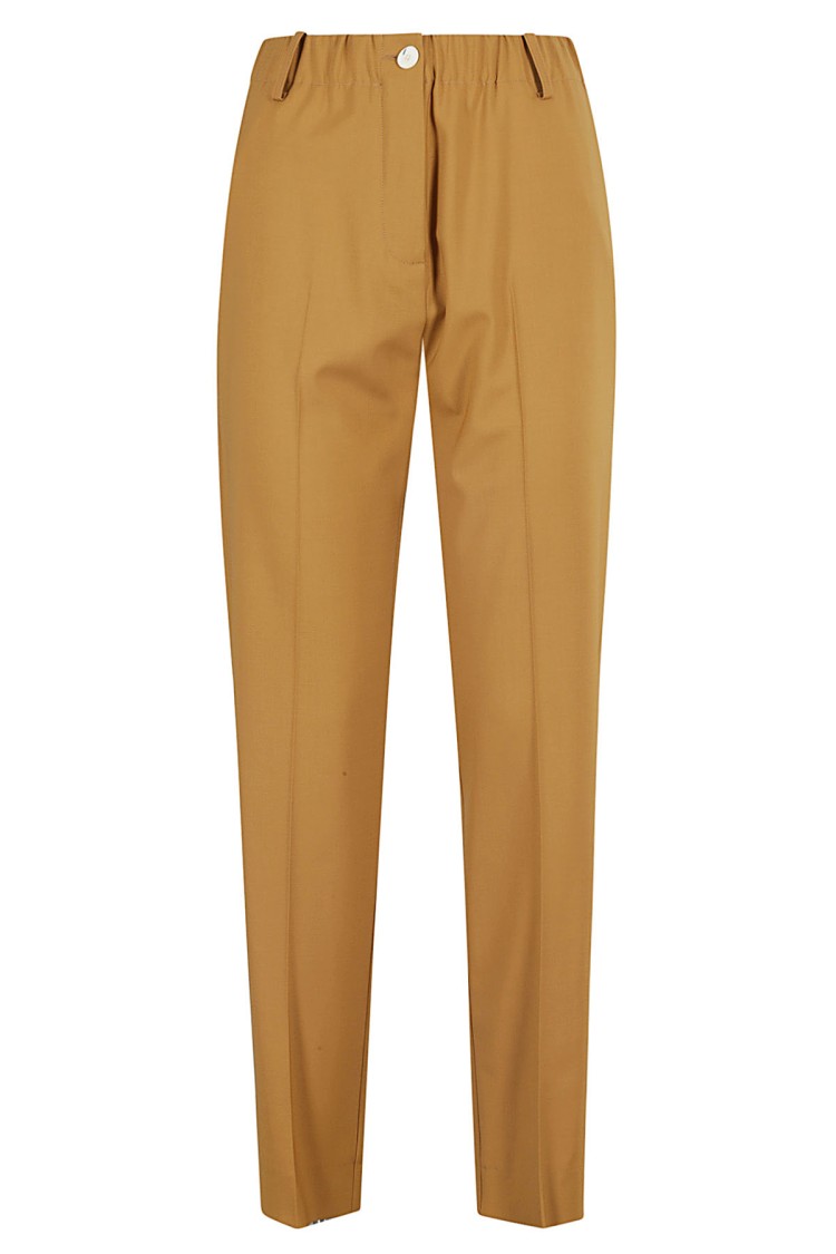 Alysi High-Waisted Caramel Trousers With Elasticated Waistband Bruin