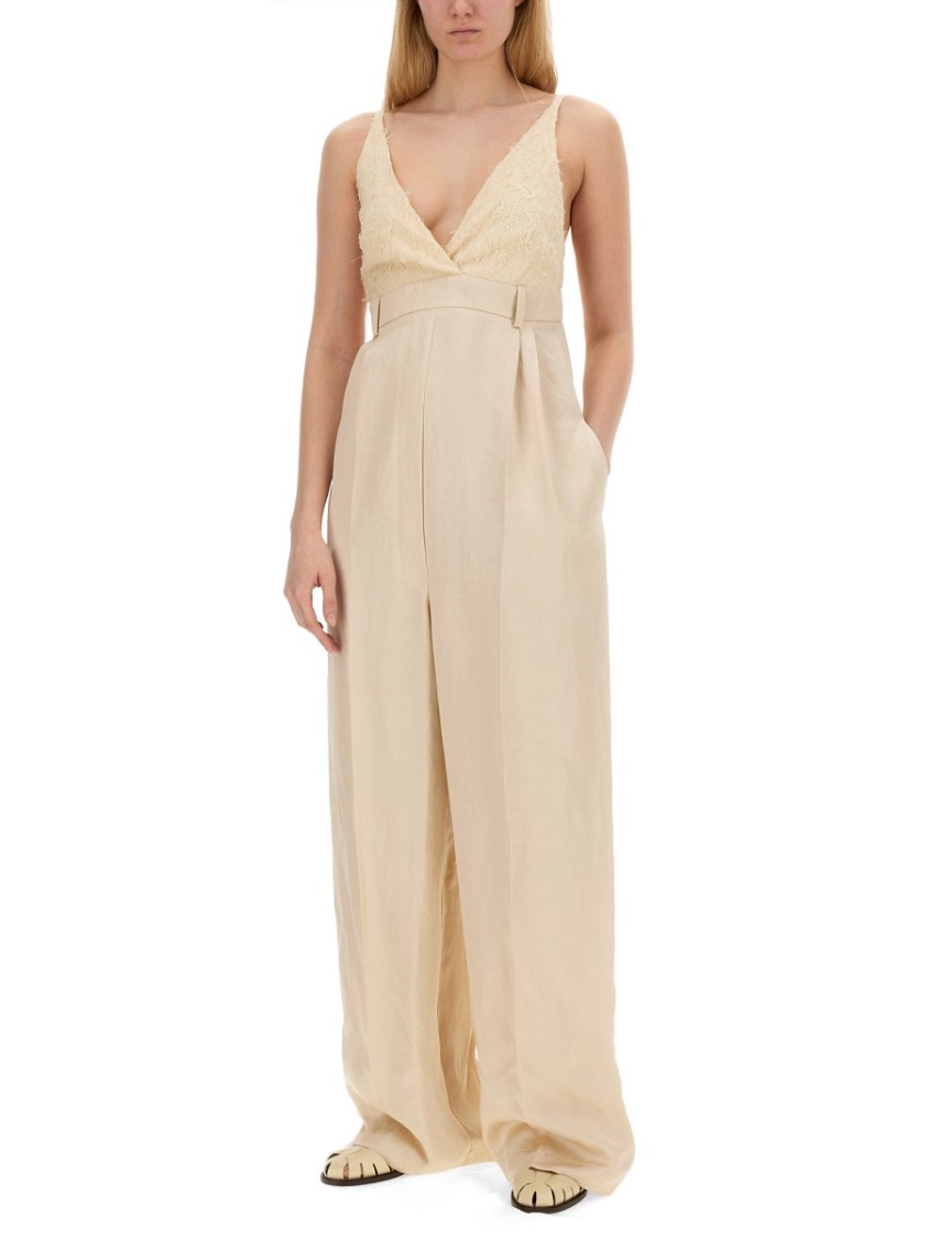 Alysi Malfile' Satin Jumpsuit Neutraal