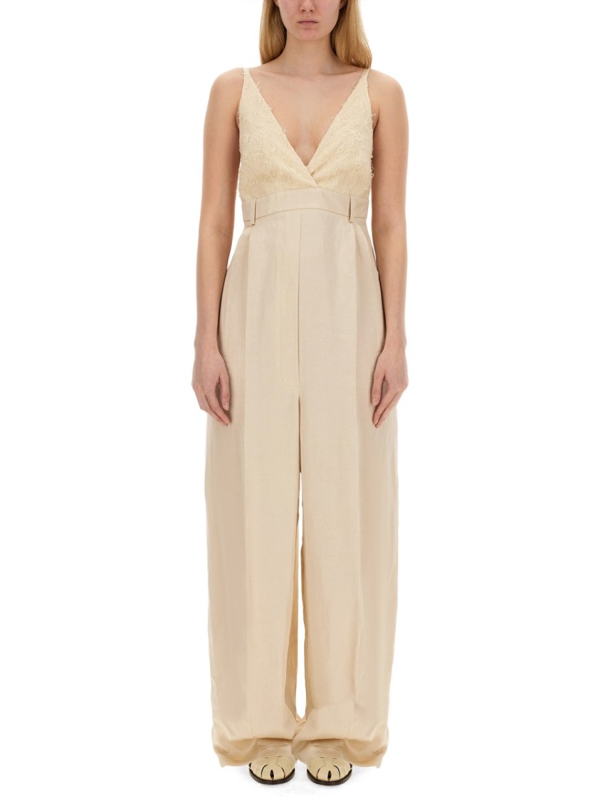 Alysi Malfile' Satin Jumpsuit Neutraal