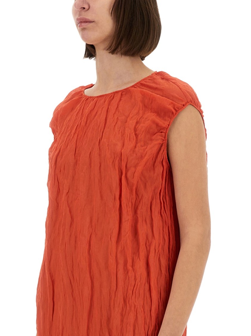 Alysi Metallic Gauze Longuette Dress Rood