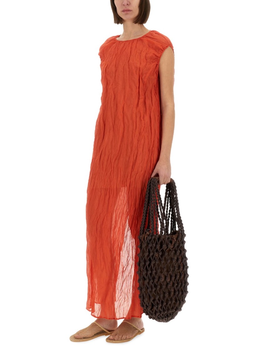 Alysi Metallic Gauze Longuette Dress Rood