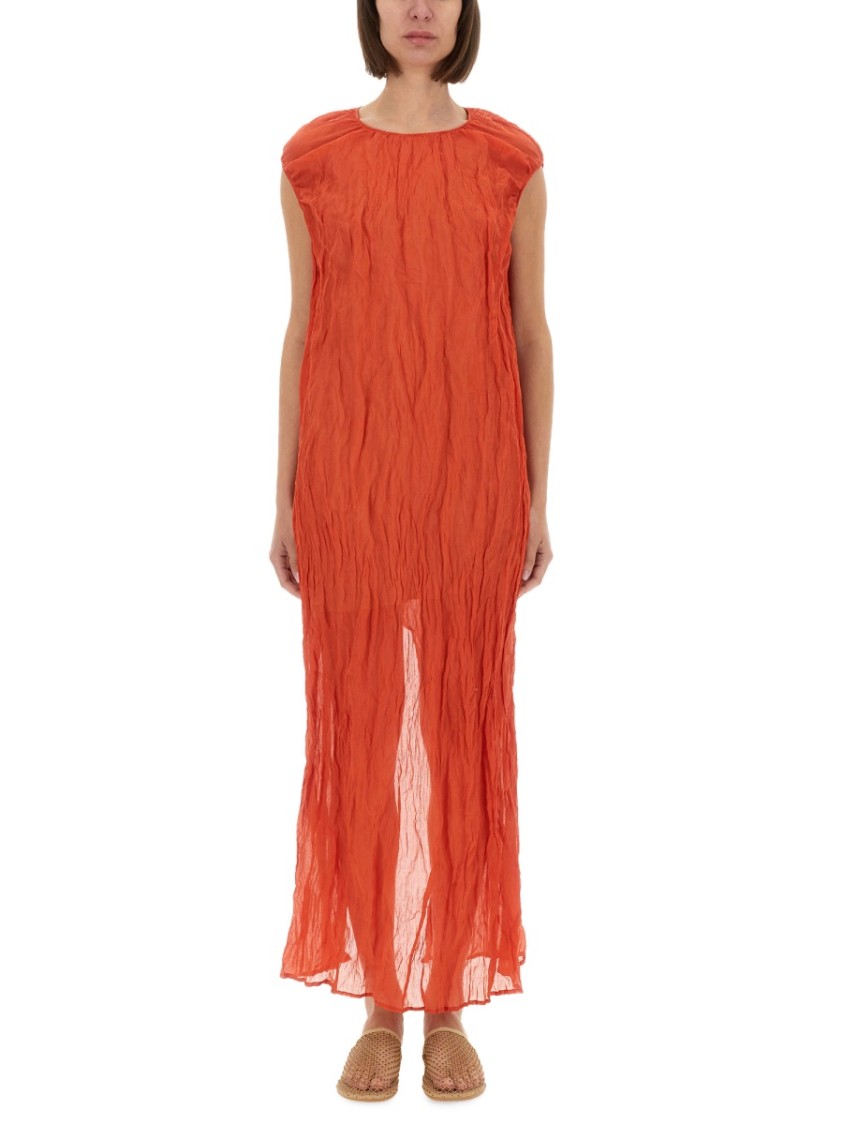Alysi Metallic Gauze Longuette Dress Rood