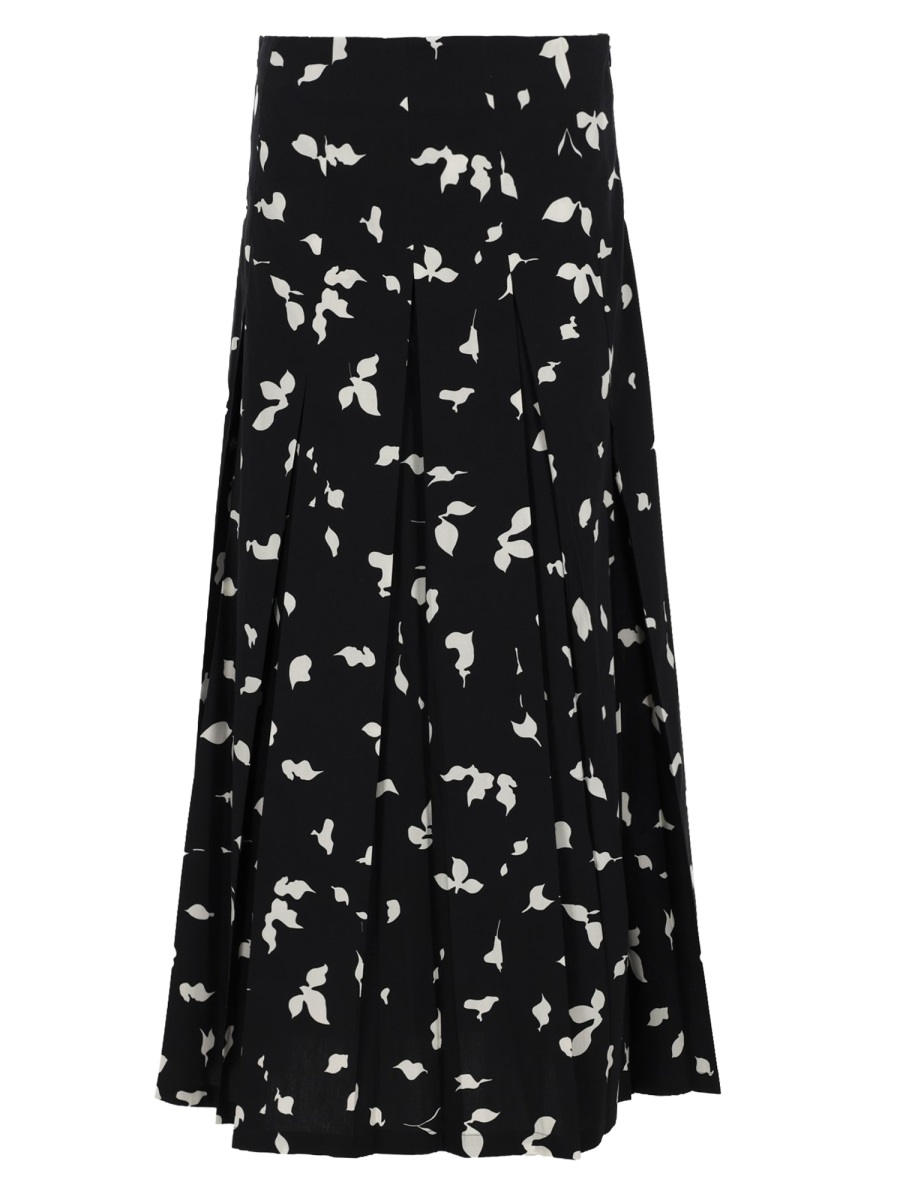 Alysi Black Floral Print Box Pleat Skirt Zwart