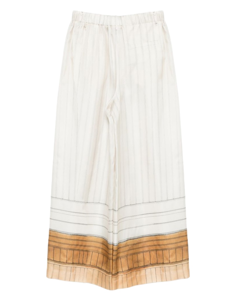 Alysi Wide Leg Pinstripes Silk Pants Wit