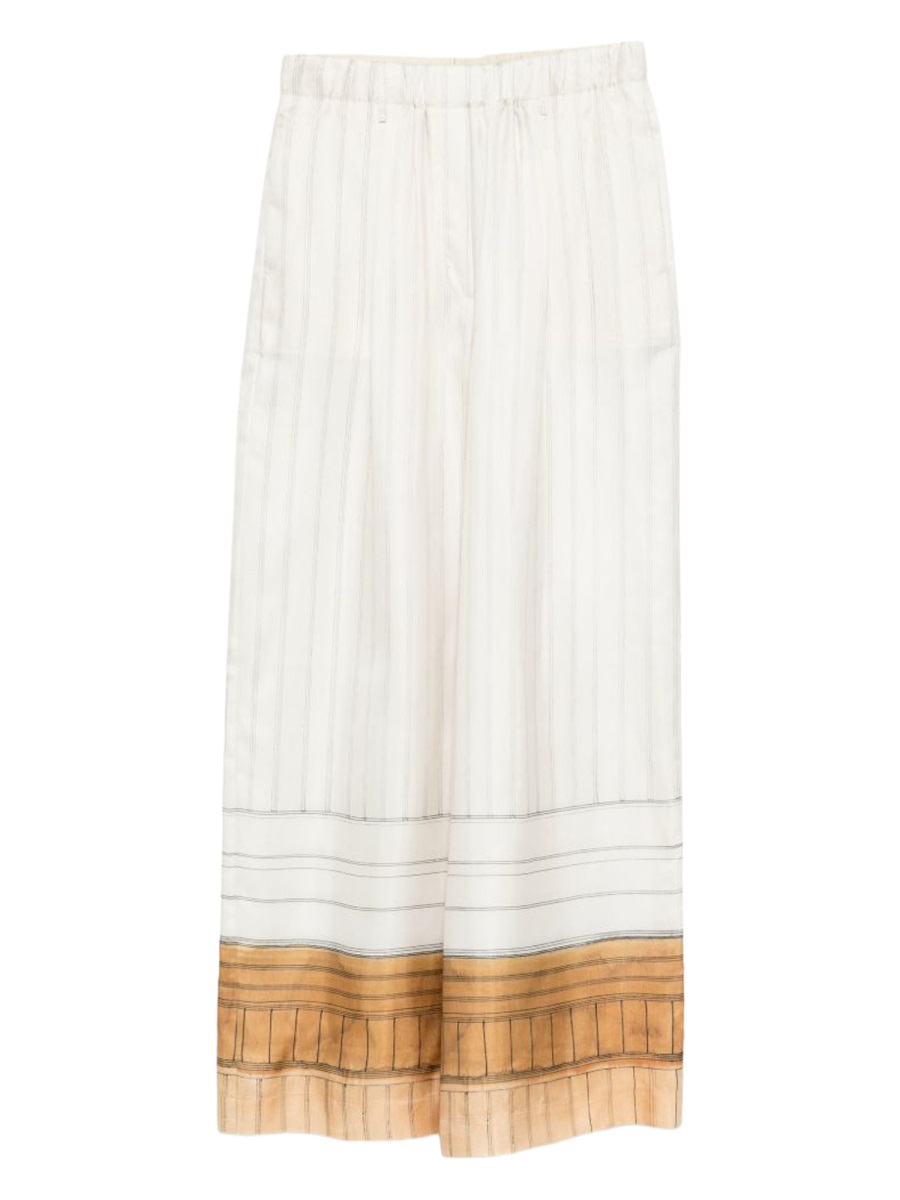Alysi Wide Leg Pinstripes Silk Pants Wit