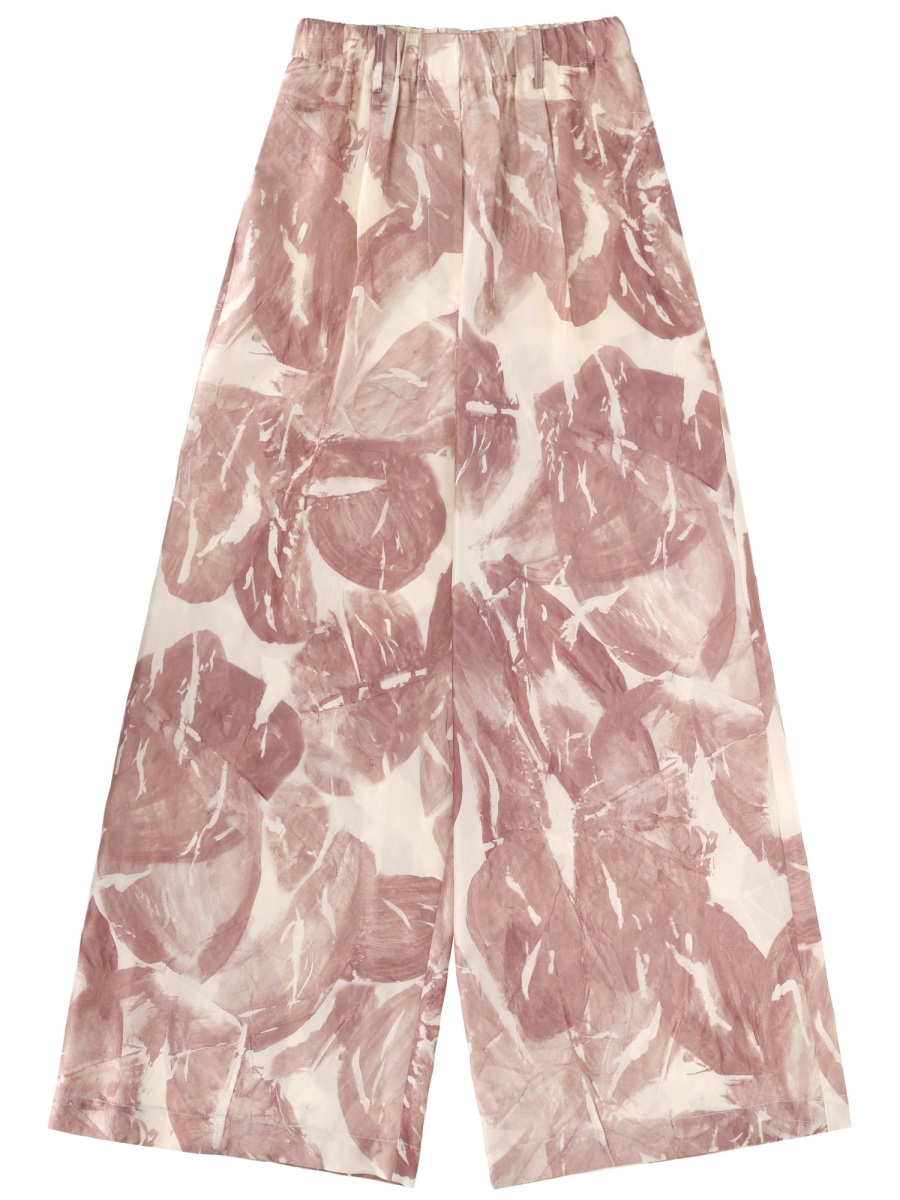 Alysi Dusty Rose Leaf Print Pants Roze