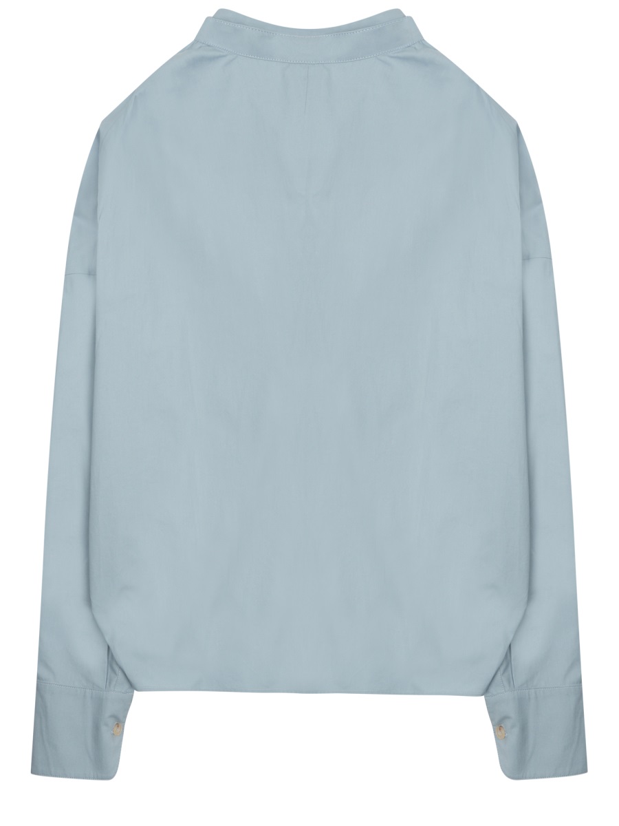 Alysi High Neck Bow Tie Cotton Blouse Blauw