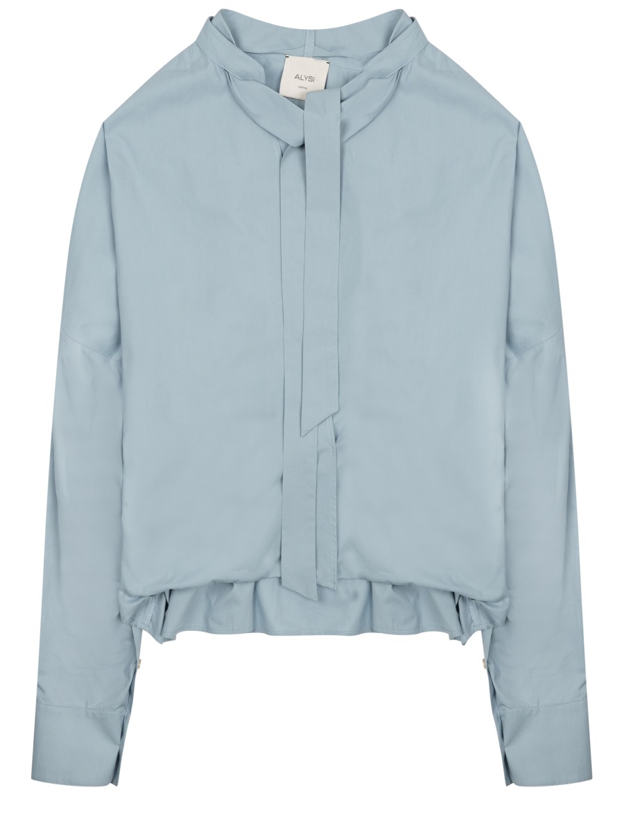 Alysi High Neck Bow Tie Cotton Blouse Blauw