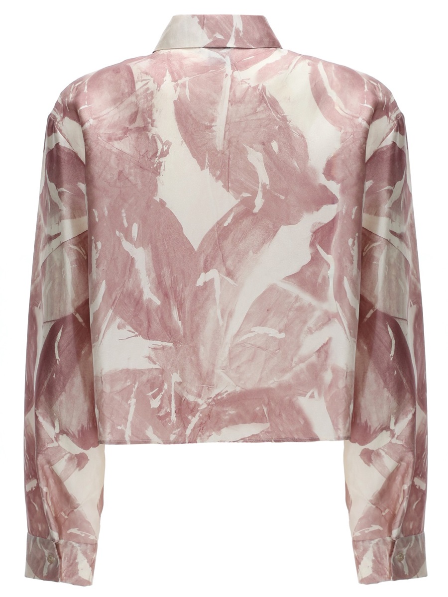 Alysi Neutrals Leaf Print Silk Shirt Roze