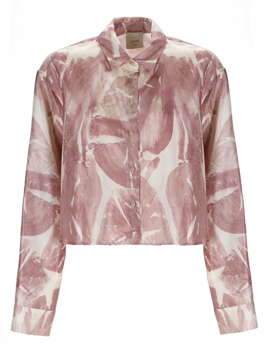 Alysi Neutrals Leaf Print Silk Shirt Roze