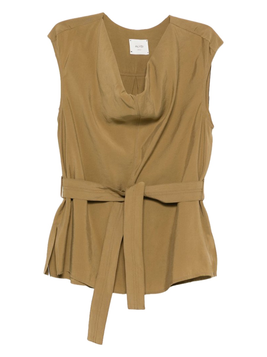 Alysi Neutrals Structured Sleeveless Belted Blouse Goud