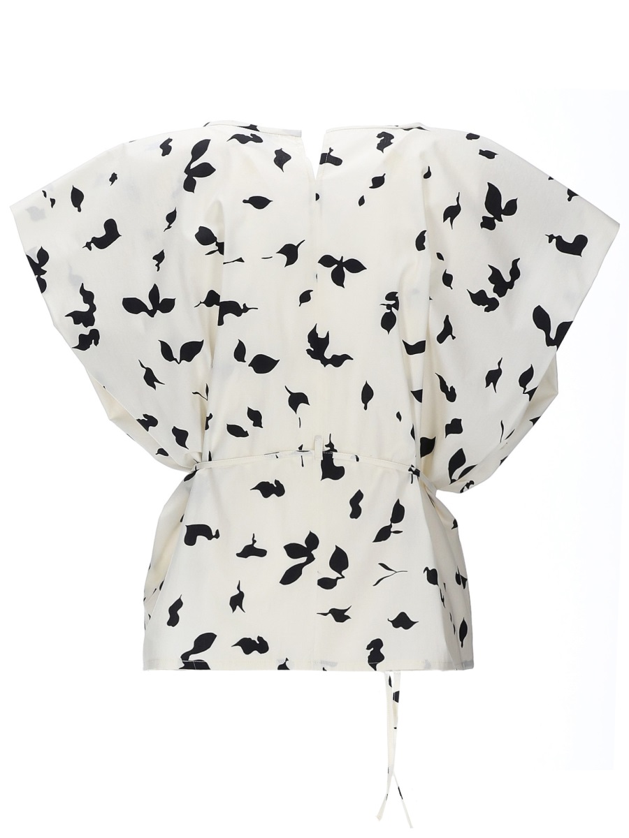 Alysi Light Backdrop Leaf Print Blouse Wit