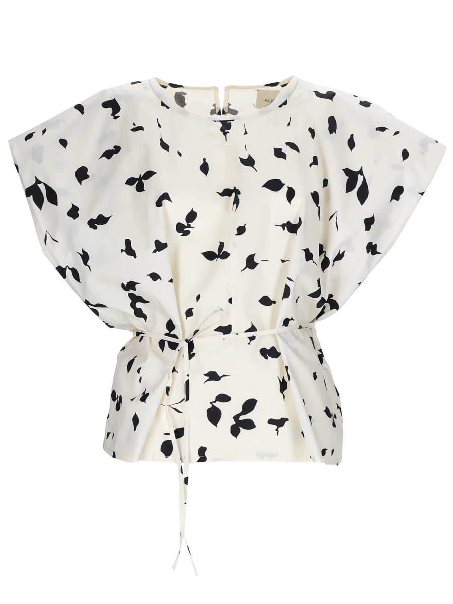 Alysi Light Backdrop Leaf Print Blouse Wit