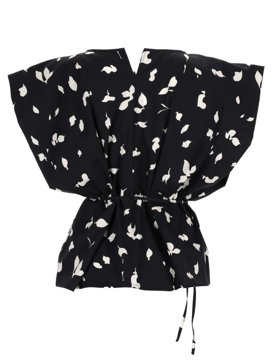 Alysi Black Leaf Print Ribbon Blouse Zwart
