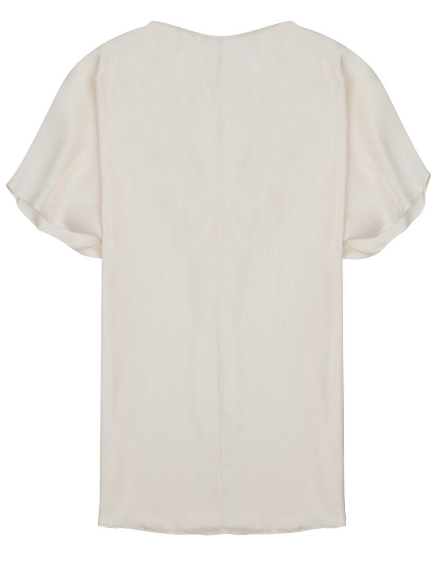 Alysi Neutrals Deep V-Neck Short Sleeves Silk Blouse Wit
