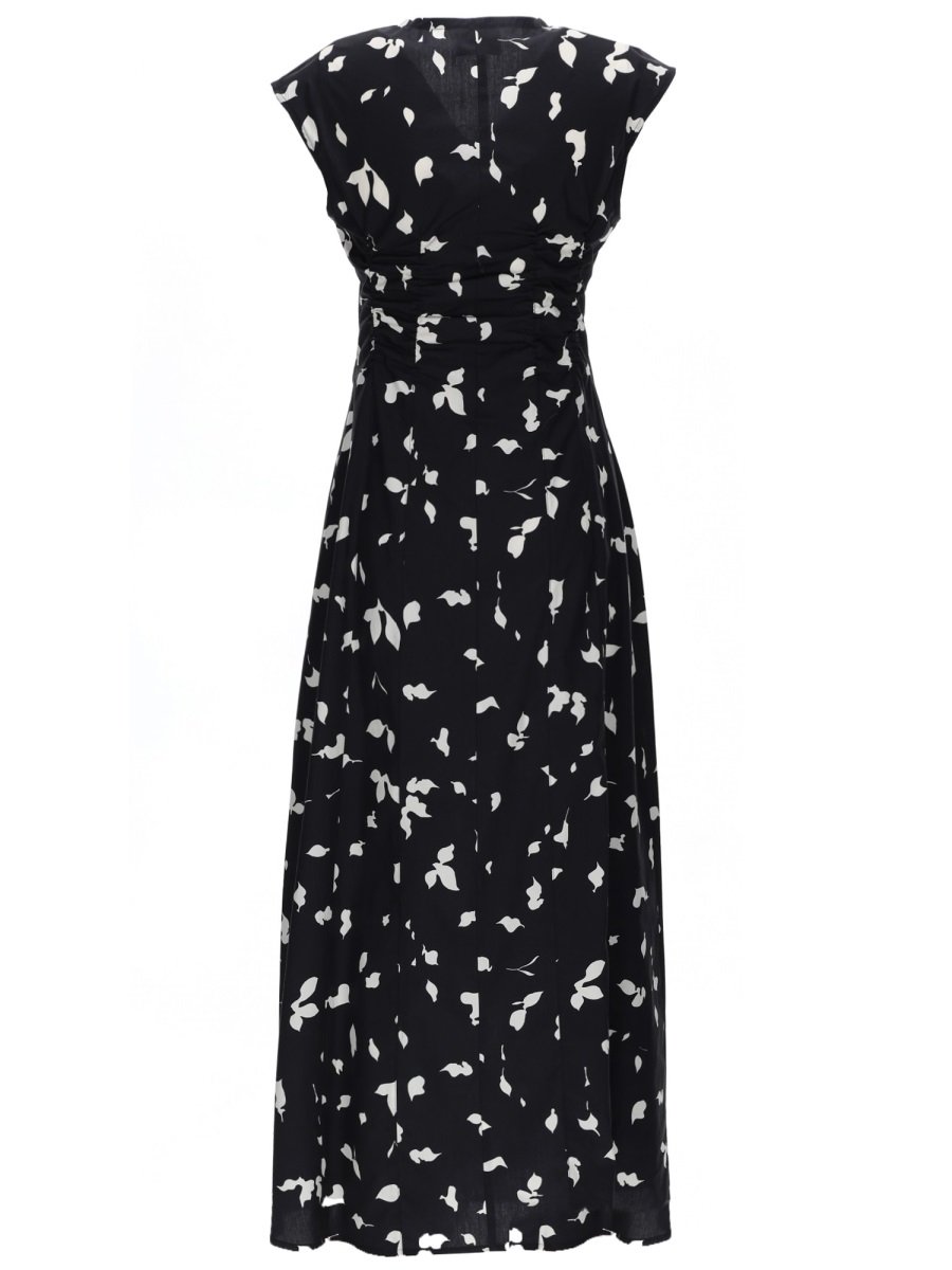 Alysi Black Leaf Print short Ruffled Dress Zwart