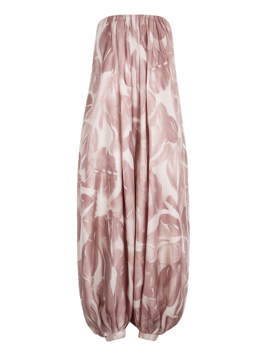 Alysi Silk Abstract Floral Loose Jumpsuit Roze