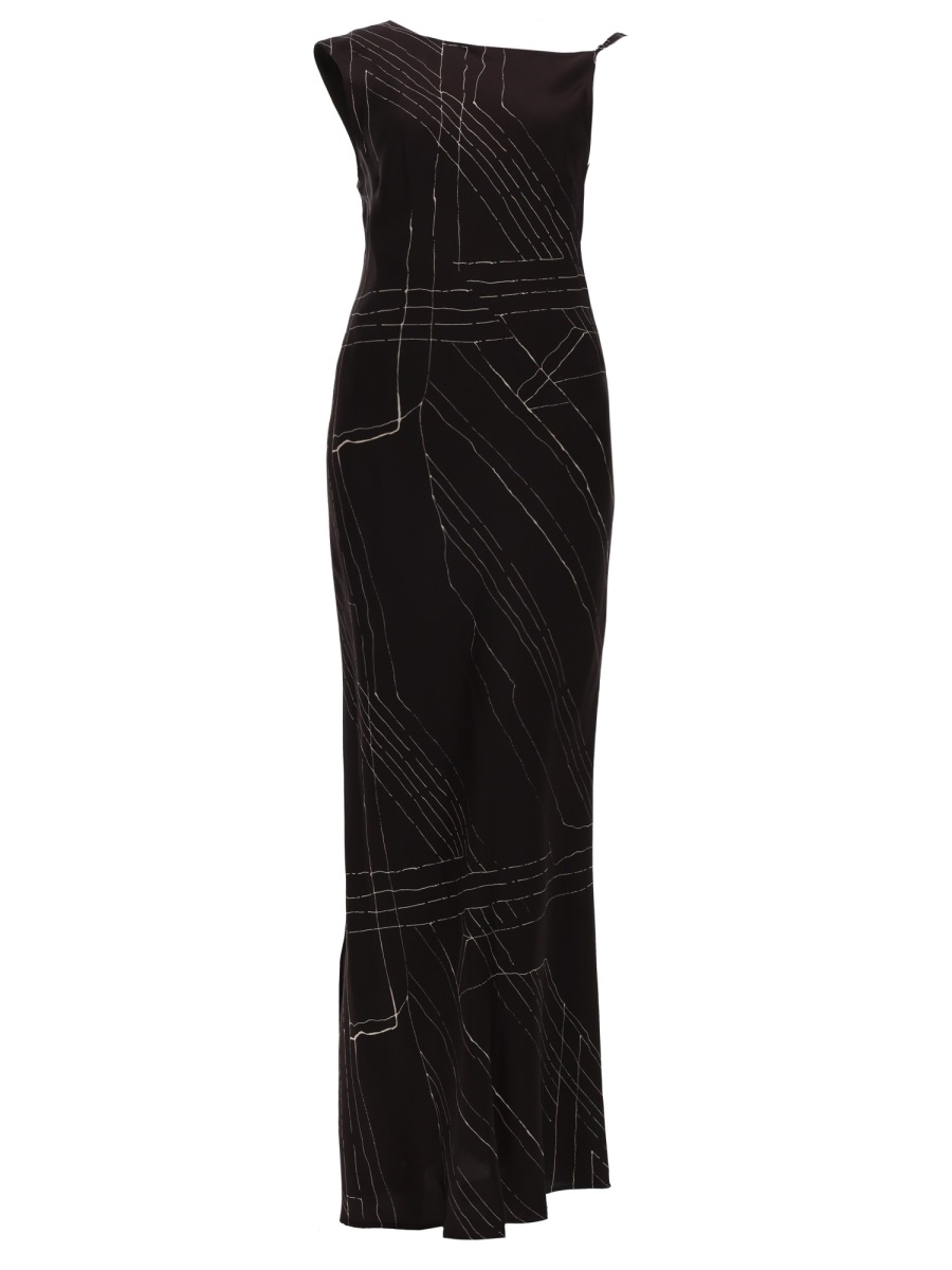 Alysi Multicolor Silk Asymmetrical Long Dress Zwart