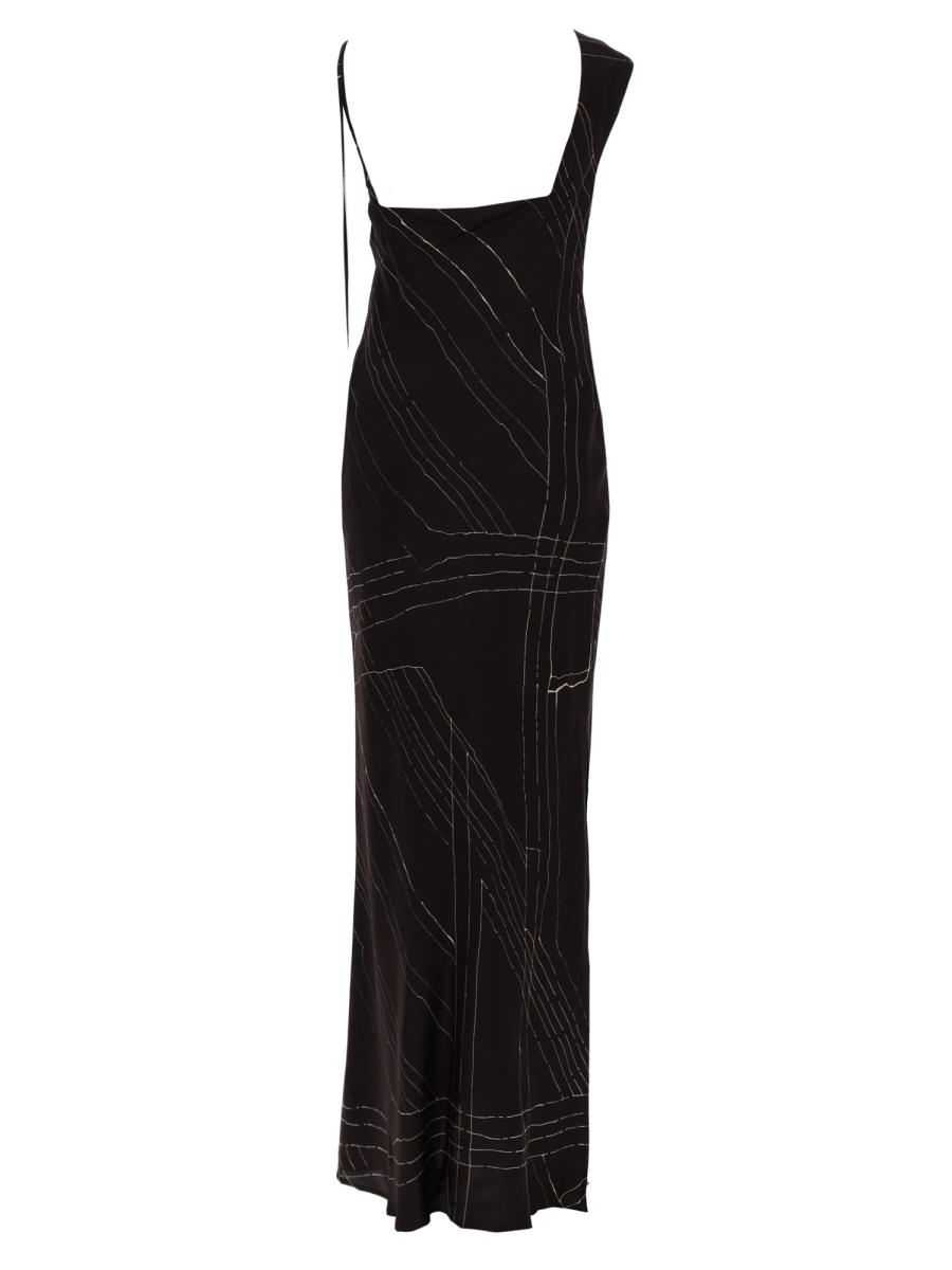 Alysi Multicolor Silk Asymmetrical Long Dress Zwart