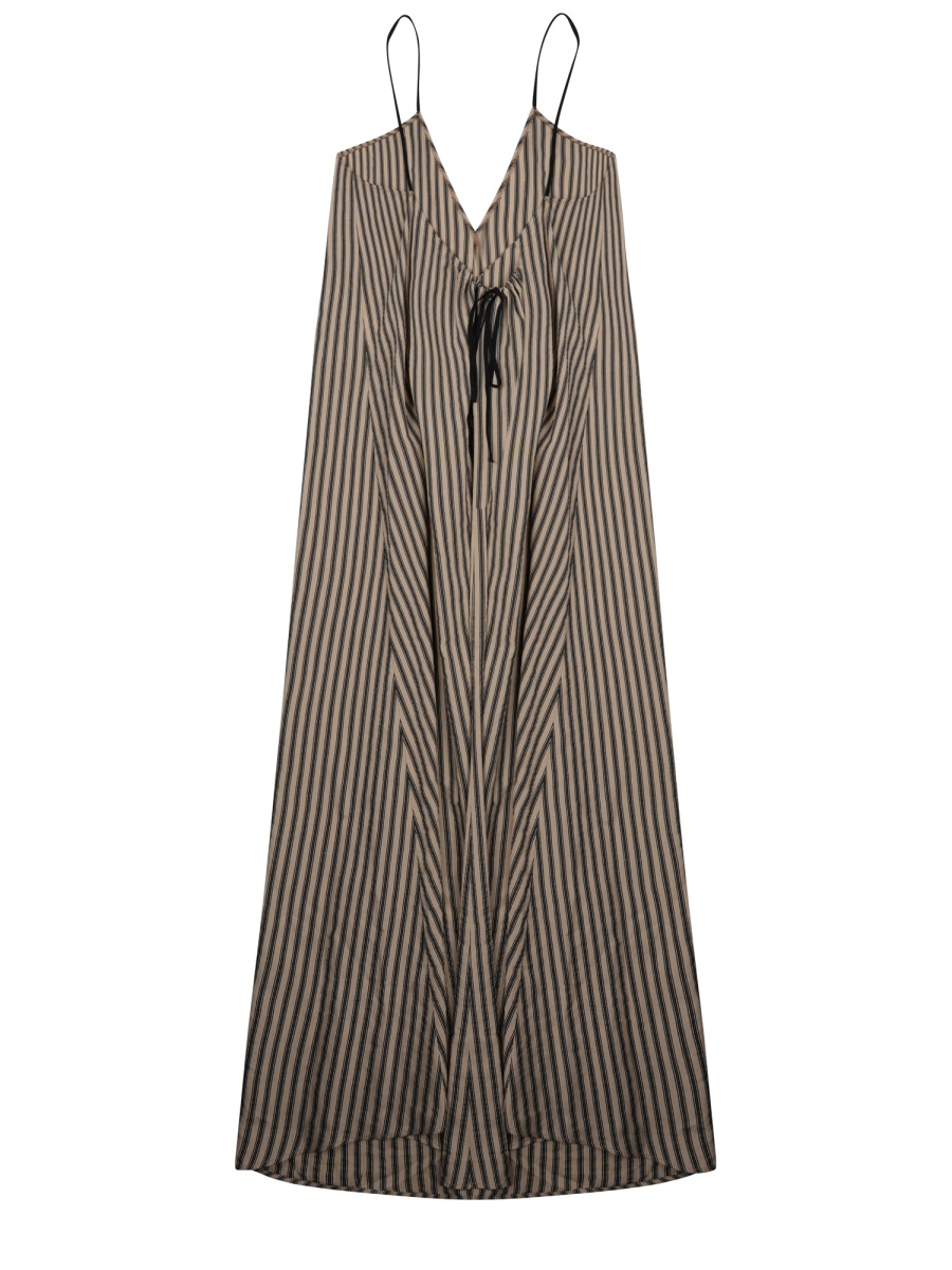 Alysi Sleeveless Neutral Stripes V-Neck Day Dress Bruin