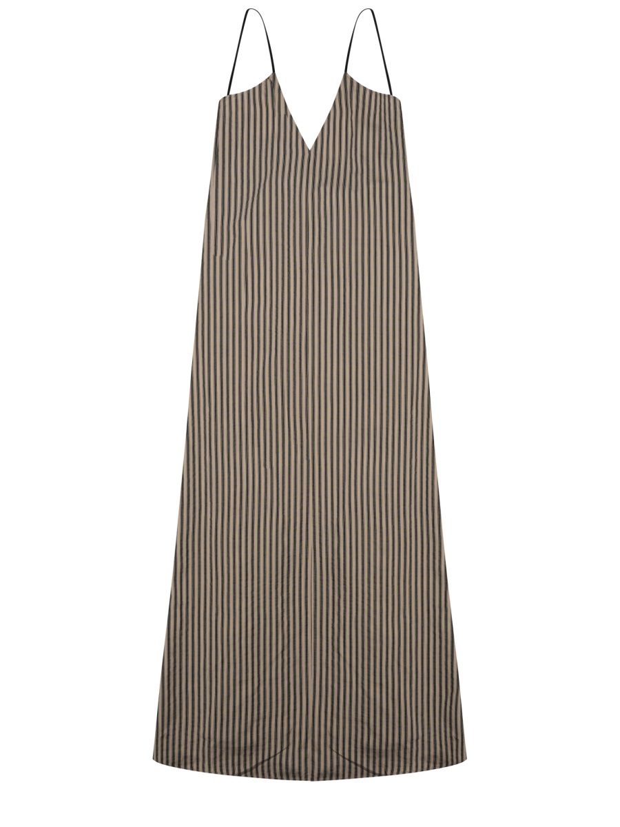Alysi Sleeveless Neutral Stripes V-Neck Day Dress Bruin