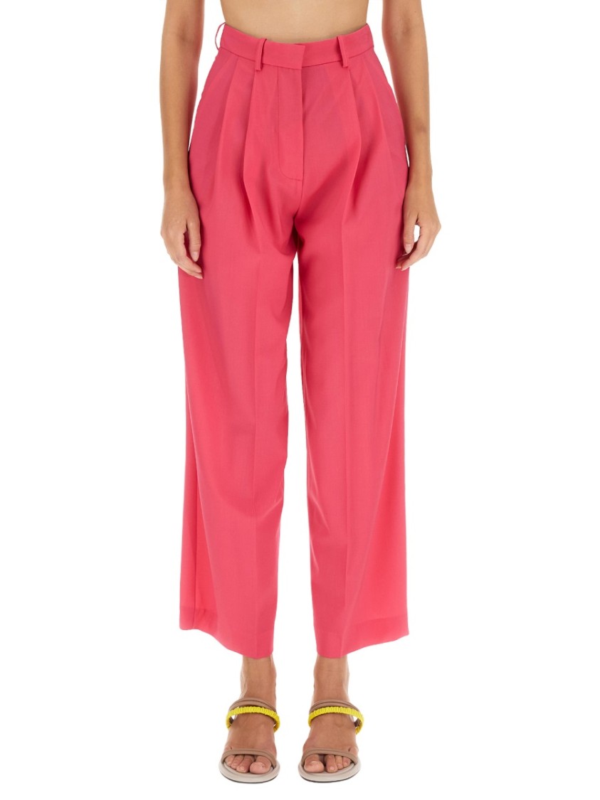 Alysi High-Waisted Wool Pants With Pleated Front Roze