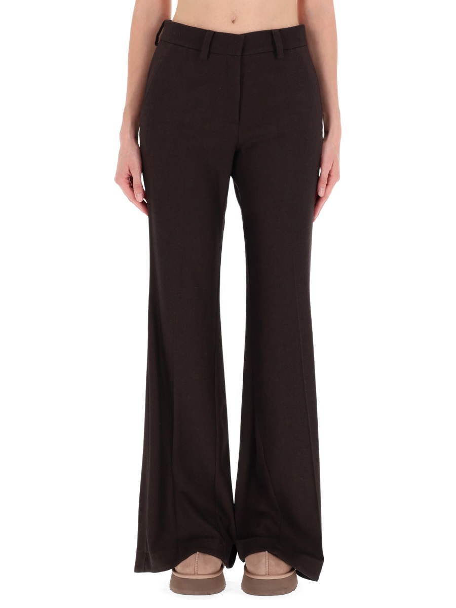 Alysi High-Waisted Wide-Leg Flannel Wide-Leg Pants Zwart