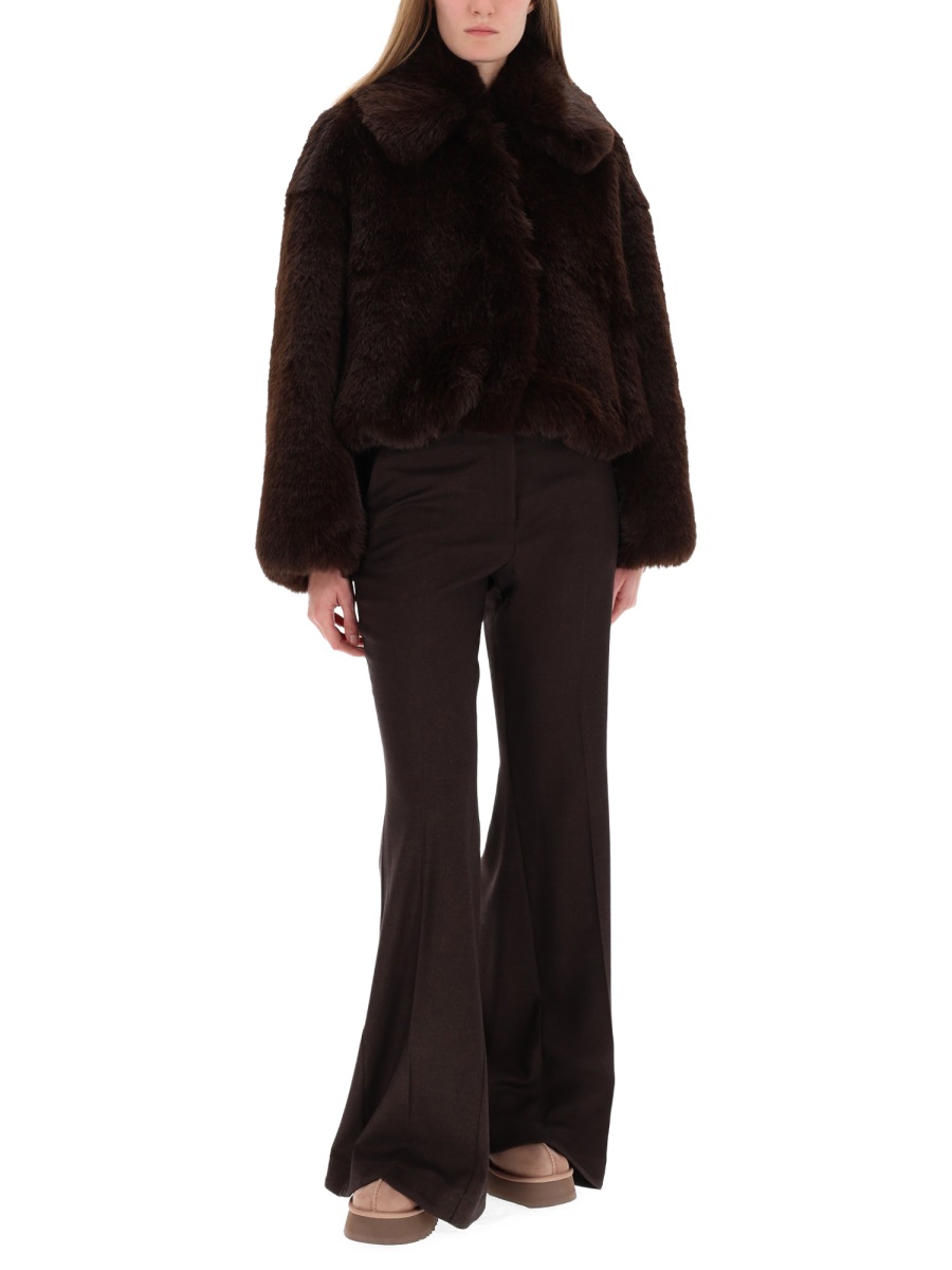 Alysi High-Waisted Wide-Leg Flannel Wide-Leg Pants Zwart