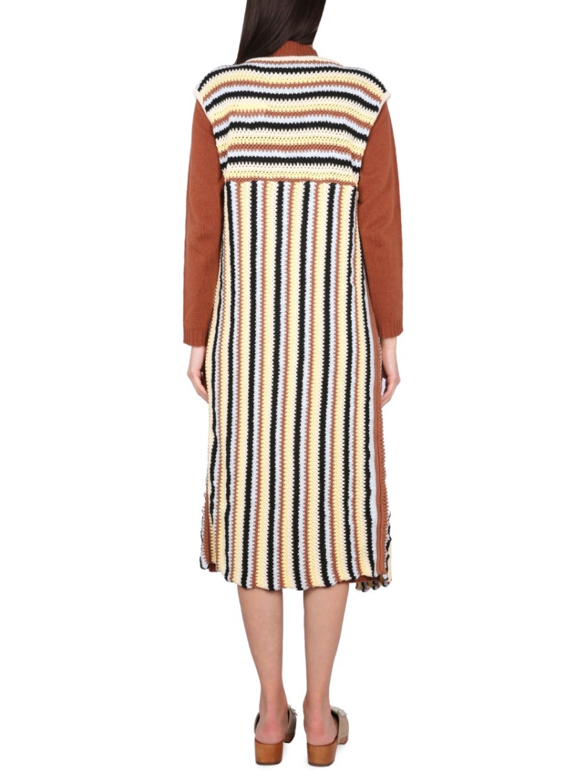 Alysi Open Front Striped Long Vest With Textured Knit Roze