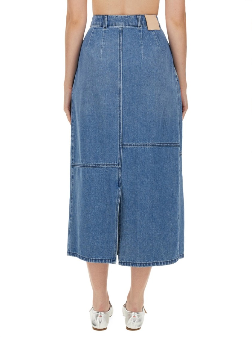Alysi High-Waisted Midi Skirt With Front Slit Blauw
