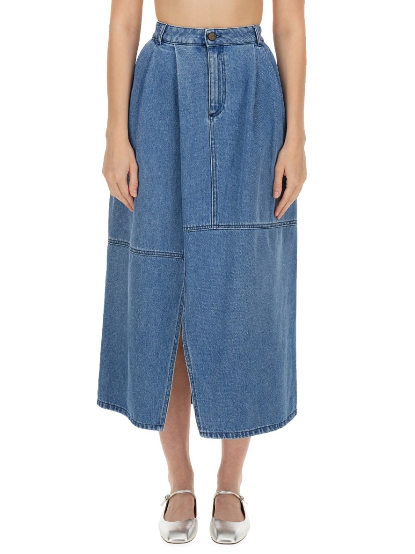 Alysi High-Waisted Midi Skirt With Front Slit Blauw