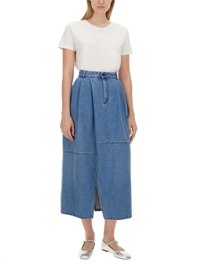 Alysi High-Waisted Midi Skirt With Front Slit Blauw
