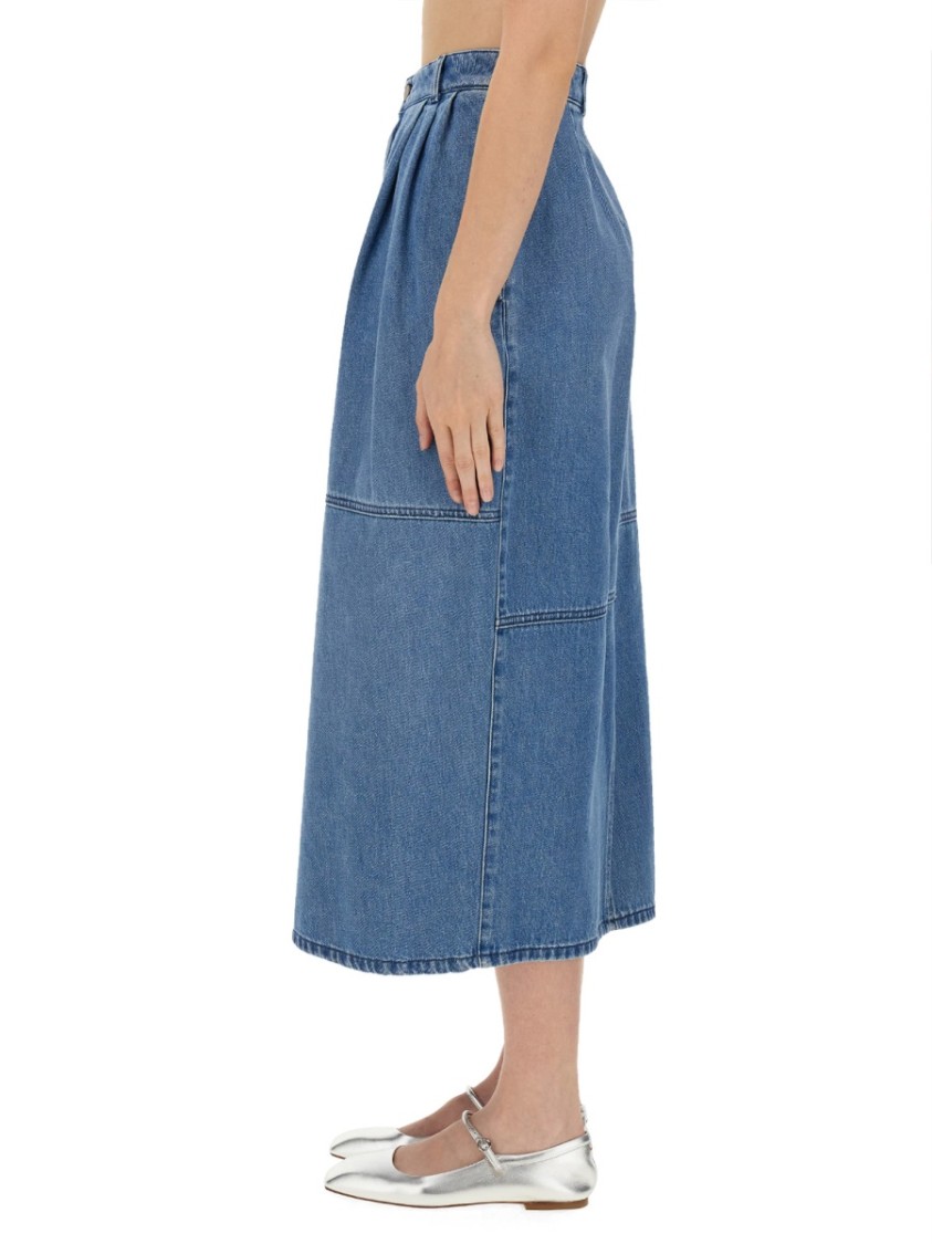 Alysi High-Waisted Midi Skirt With Front Slit Blauw